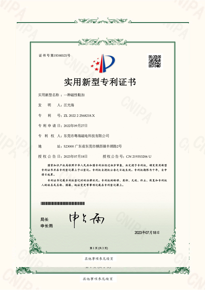 一种磁性鞋扣
